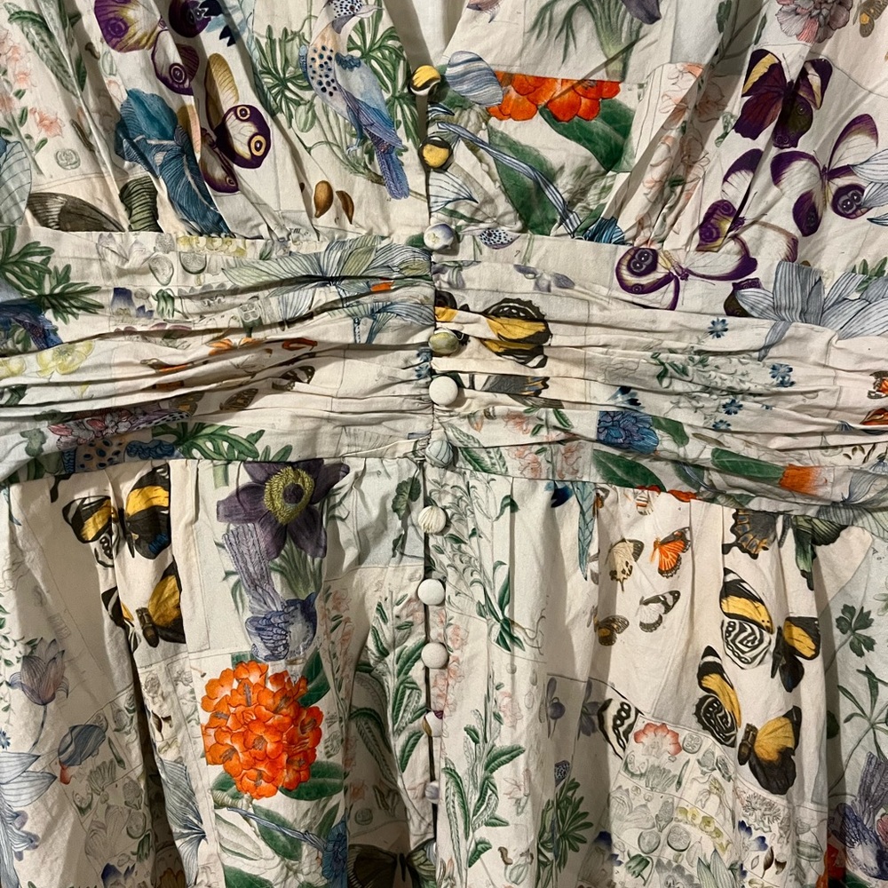 Anthropologie Katerina Floral Plunge Midi Dress in Cream - Picture 4 of 11